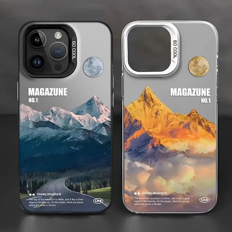 Snow Mountain Road Landscape Phone Case For IPhone 17 Air 16 15 14 13 12 11 Pro XS Max 16E Plus Plating Matte Hard Cover Funda
