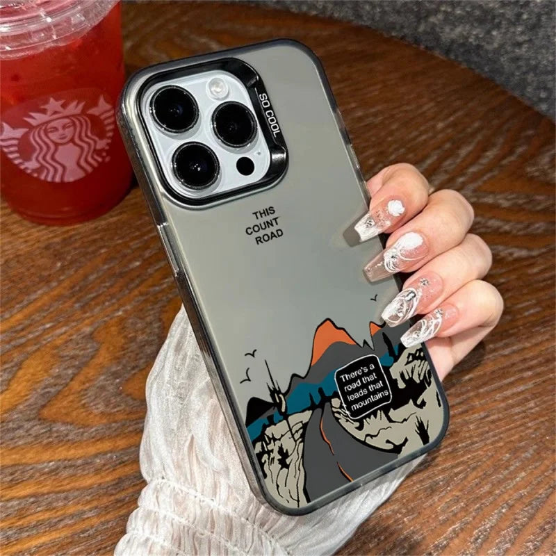 Snow Mountain Road Landscape Phone Case For IPhone 17 Air 16 15 14 13 12 11 Pro XS Max 16E Plus Plating Matte Hard Cover Funda