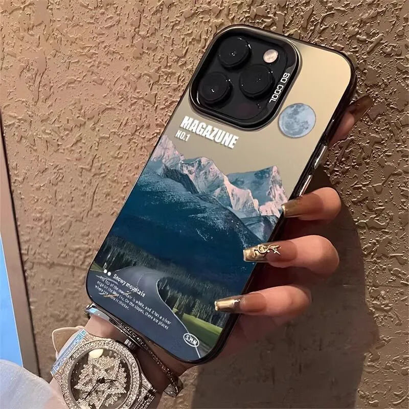 Snow Mountain Road Landscape Phone Case For IPhone 17 Air 16 15 14 13 12 11 Pro XS Max 16E Plus Plating Matte Hard Cover Funda