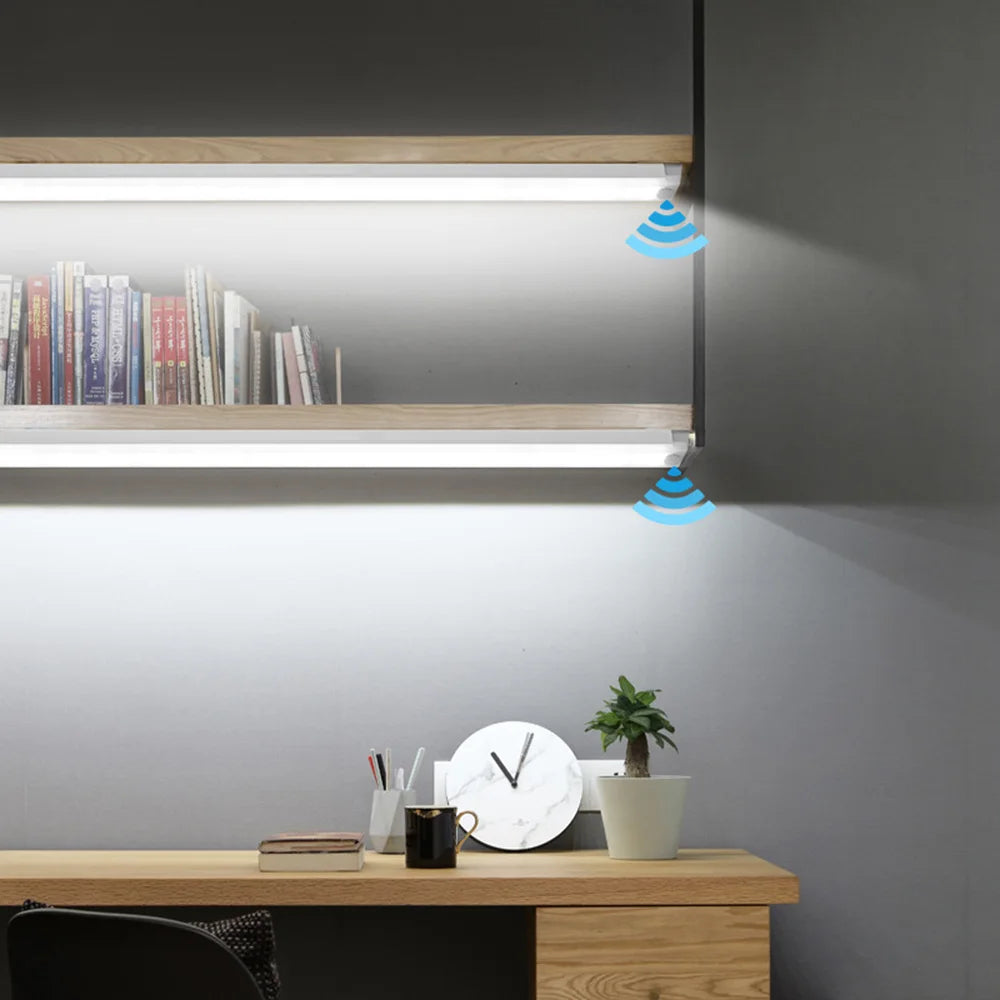 Motion Sensor LED Under Cabinet Lamp Dimmable Rechargeable Night Light Stairs Closet Room Aisle Tube Bar Detector Bulb