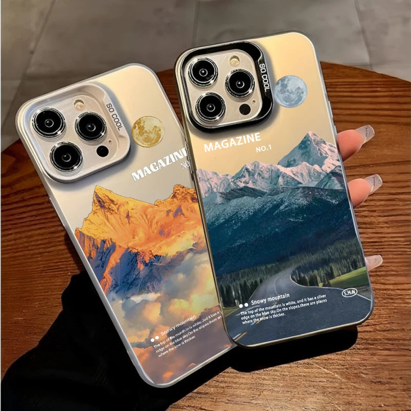 Snow Mountain Road Landscape Phone Case For IPhone 17 Air 16 15 14 13 12 11 Pro XS Max 16E Plus Plating Matte Hard Cover Funda
