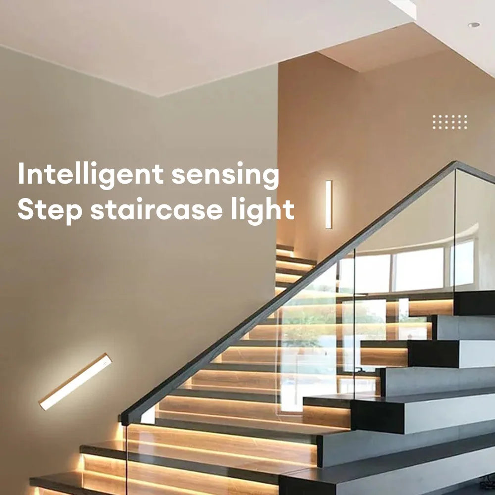 Motion Sensor LED Under Cabinet Lamp Dimmable Rechargeable Night Light Stairs Closet Room Aisle Tube Bar Detector Bulb