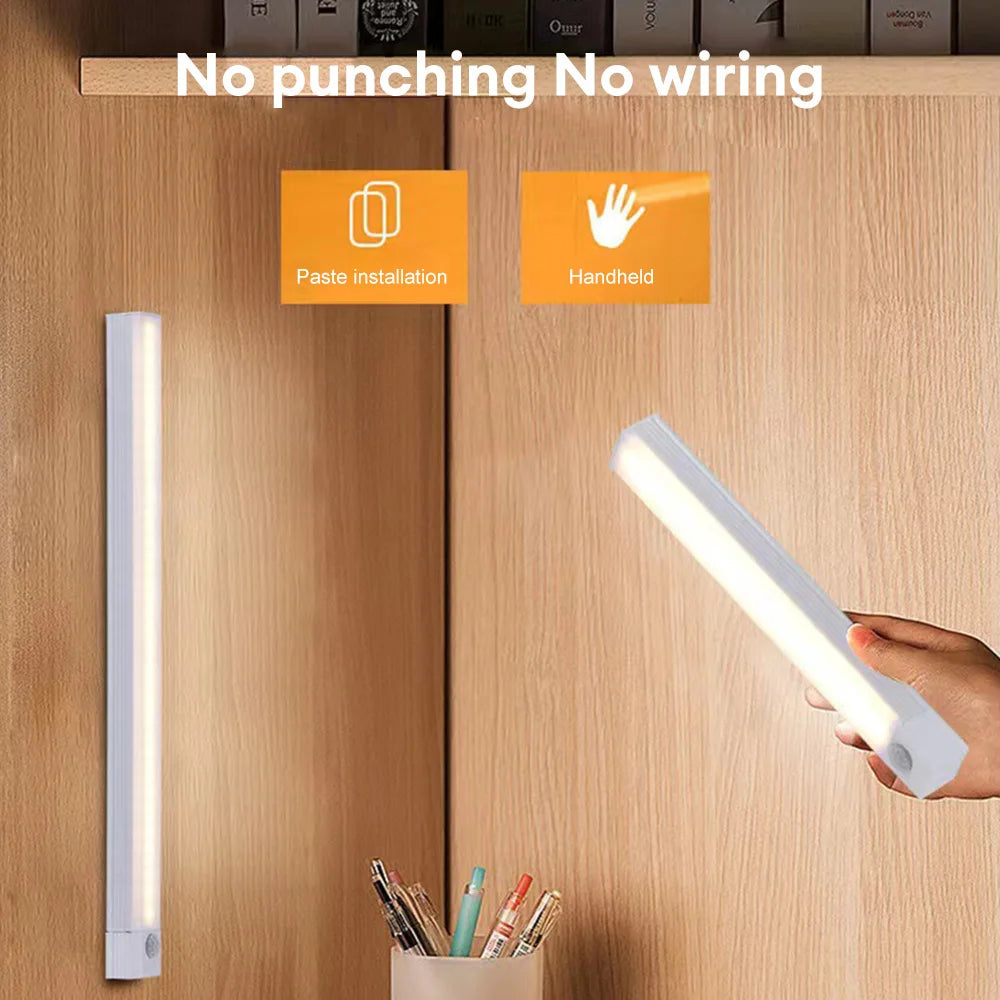 Motion Sensor LED Under Cabinet Lamp Dimmable Rechargeable Night Light Stairs Closet Room Aisle Tube Bar Detector Bulb